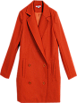 橘红色双排扣锯齿领羊毛混纺大衣-最搭配