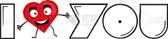 矢量插图emoticon卡通的海报，我爱你与一个心字符拉一个拥抱
