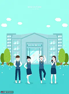 同学伙伴校园生活彩色手绘校园插画 教育文化 学校生活