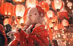 简约节日新年人物灯笼素材图片背景