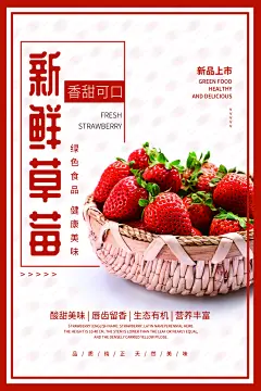 草莓蛋糕新鲜水果采摘促销活动海报素材