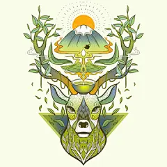 绿茶抹茶普洱茶白茶鹿头插画