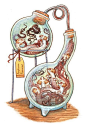 Emma Lazauski的“Bottled Creatures”系列插画作品，把神兽装进瓶子里，卖萌或装很凶都没用的！科学的时代，要用化学手段炼化了你们！ #插画狂想#  @微博设计美学 ​​​​
