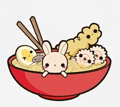 手绘一碗面_新图网 https://ixintu.com 可爱 红色 兔子 筷子