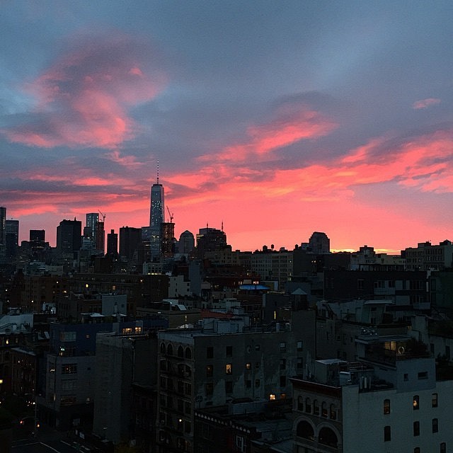 city, sky, and sunse...