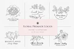 手绘花卉logo设计AI矢量标志素材模板 Floral Premade Logos