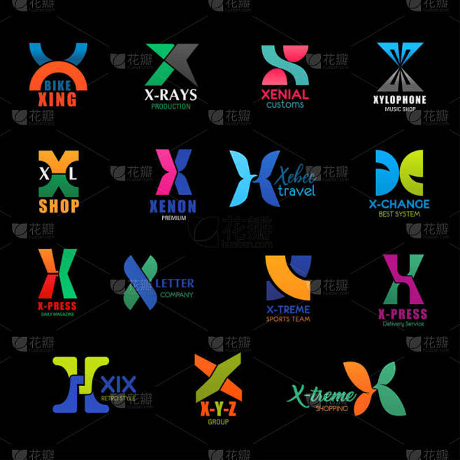 字母 x 旅行, 商店和体育企业图标