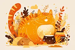 简约宠物猫咪狗狗唯美插画