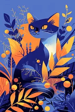 小猫咪插图小黑猫插画素材