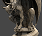 Nightgaunt Statue, Cliff Schonewill : I made this Nightgaunt statue with the idea that the figure would have been made out of a type of clay because of the complexities of its wings and tail, then placed on its marble perch. Being made of clay, glazes wer