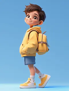 黄色卫衣黄色书包帅气男孩3D卡通形象