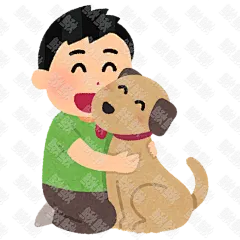 抱着狗狗的主人被男孩开心抱着的小狗狗手绘卡通插画手绘png儿童插画免扣素材1