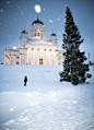  芬兰，赫尔辛基大教堂，白色的世界。这不是童话。 