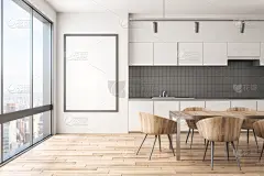 现代,厨房,室内,建筑结构,华贵,椅子,水槽,烤炉,窗户,三维图形