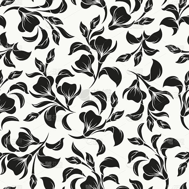 无缝黑白花图案。矢量插图。