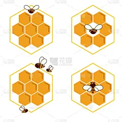 蜂房和蜜蜂素描图标。符号向量