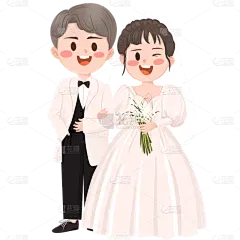手绘卡通婚礼新人头像贴纸