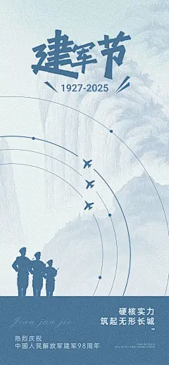 建军节节日祝福政务感全屏竖版海报