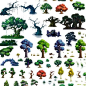 游戏美术资源手绘植物 花草树木 PSD分层素材 高清2D横版场景修图