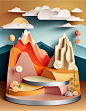 3D梦幻展台背景山峰云朵场景展示台(11)