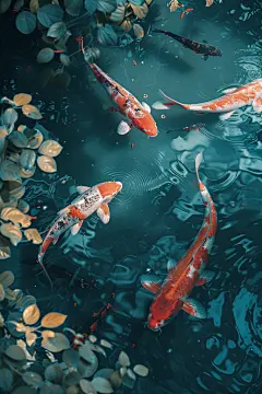 争食虫饵的池塘里锦鲤摄影图片