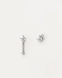 ASYMETRIC 钻石和白金耳环 - 18K solid white gold