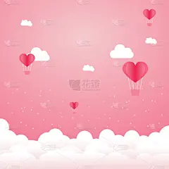 贺卡,情人节卡,天空,粉色,气球,半空中,心型,可爱的,云景,清新