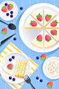 美食插画草莓蛋糕海报背景