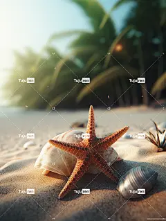 热带海滩度假贝壳和海星壁纸