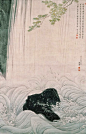 Maruyama Okyo. 日本語: 青楓瀑布図. Green Maple and Waterfall. Japanese hanging scroll. Edo period (1787). Suntory Museum of Art