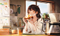 Anime 1968x1200 anime girls coffee eggs closed eyes toast bacon