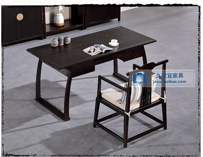新中式书桌椅实木单人沙发椅现代中式禅意休...