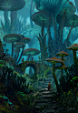 Mushy Land 2.0, Raphael Lacoste : My daughter wanted me to draw some mushrooms and it ended as a full fantasy scene matte painting over the top ‍♀️ anyway it was a good exercise...15 years ago I would have never thought that having kids and brainstorming 