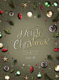 松果浆果 装饰挂件 墨绿背景 圣诞促销海报设计PSD ti436a5009