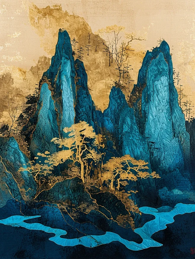 鎏金山水画海报-花瓣网