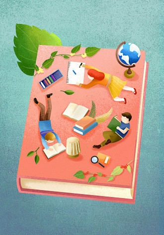 读书绘画手绘插画阅读学习知识阅读插图插画设计psd