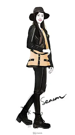 #时尚# #插画#-- #巴黎时装周# #偶像来了#爱笑小美女娜比歐陽娜娜Nana 身着CHANEL皮衣搭配2015秋冬Girl Chanel手袋，青春活力出发巴黎CHANEL2016春夏高级成衣系列发布会。@北坤人素材