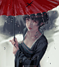 General 1765x1992 WLOP artwork digital art rain umbrella women short hair tattoo