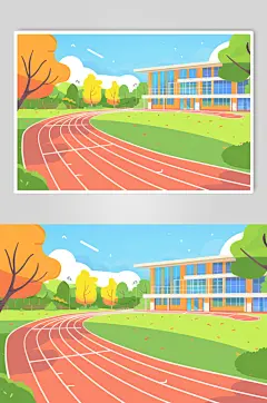 AI数字艺术扁平风校园球场操场插画-众图网