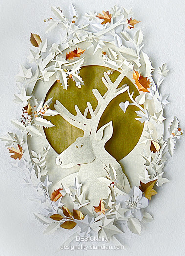 圣诞节驯鹿的艺术剪纸