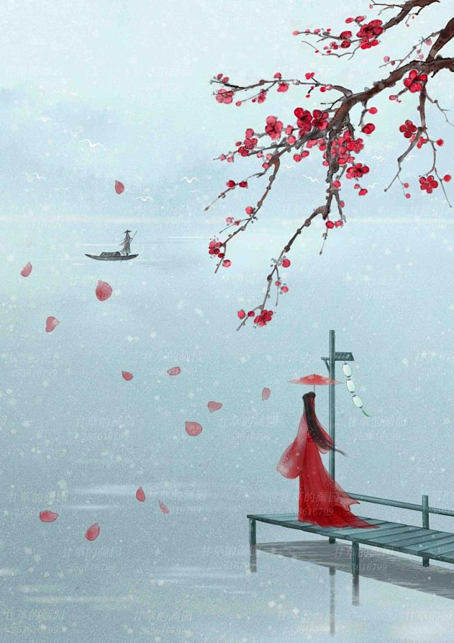 古风二十四节气插画逍遥月系列--大雪_甘...