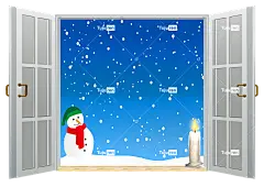 冬天的窗口 窗户 雪 百叶窗 雪人 冬天 寒冷的 白色的 冰