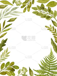 水彩绿叶椭圆形花环贺卡或邀请模板。