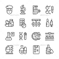 设置行制药行业——人造物体对象的图标Set Line Icons of Pharmaceutical Industry - Man-made objects Objects泡、瓶、保健、化工、治愈,设计师,药物,工厂,健康,图标,说明,工业,实验室,实验室,医疗,药物,药品、显微镜、轮廓,制药、制药、药丸、生产、研究、科学、集,平板电脑、测试、治疗 blister, bottle, care, chemical, cure, designer, drug, factory, health, icons, 