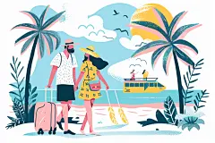 扁平风旅游自由行旅行插画