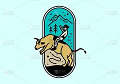 狂野牛仔线艺术插画设计