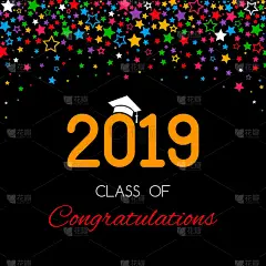 祝贺横幅或大学、学校、2019年学院毕业班的海报, 金星和闪光。邀请函设计的贺电.