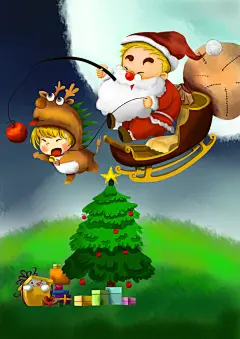 可爱卡通平安夜圣诞节老人插画海报