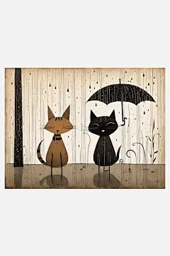 AI数字艺术下雨天的猫和狗漫画-众图网
