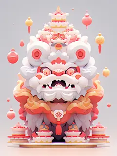 卡通可爱立体狮子元素素材图AI图